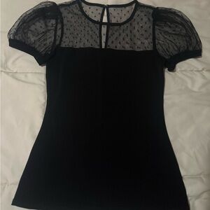 Express Black Top with Sheer Puff Sleeves